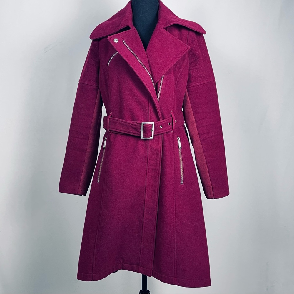 BCBGeneration Womens Berry Pink Fit & Flare Peplum Peacoat Winter Jacket Medium